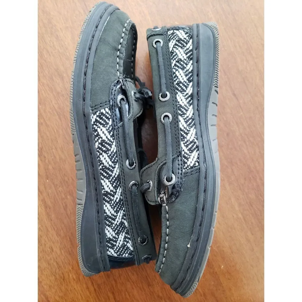 Women's Sebago Sands‎ Boat Shoes 6 Charcoal Grey Herringbone